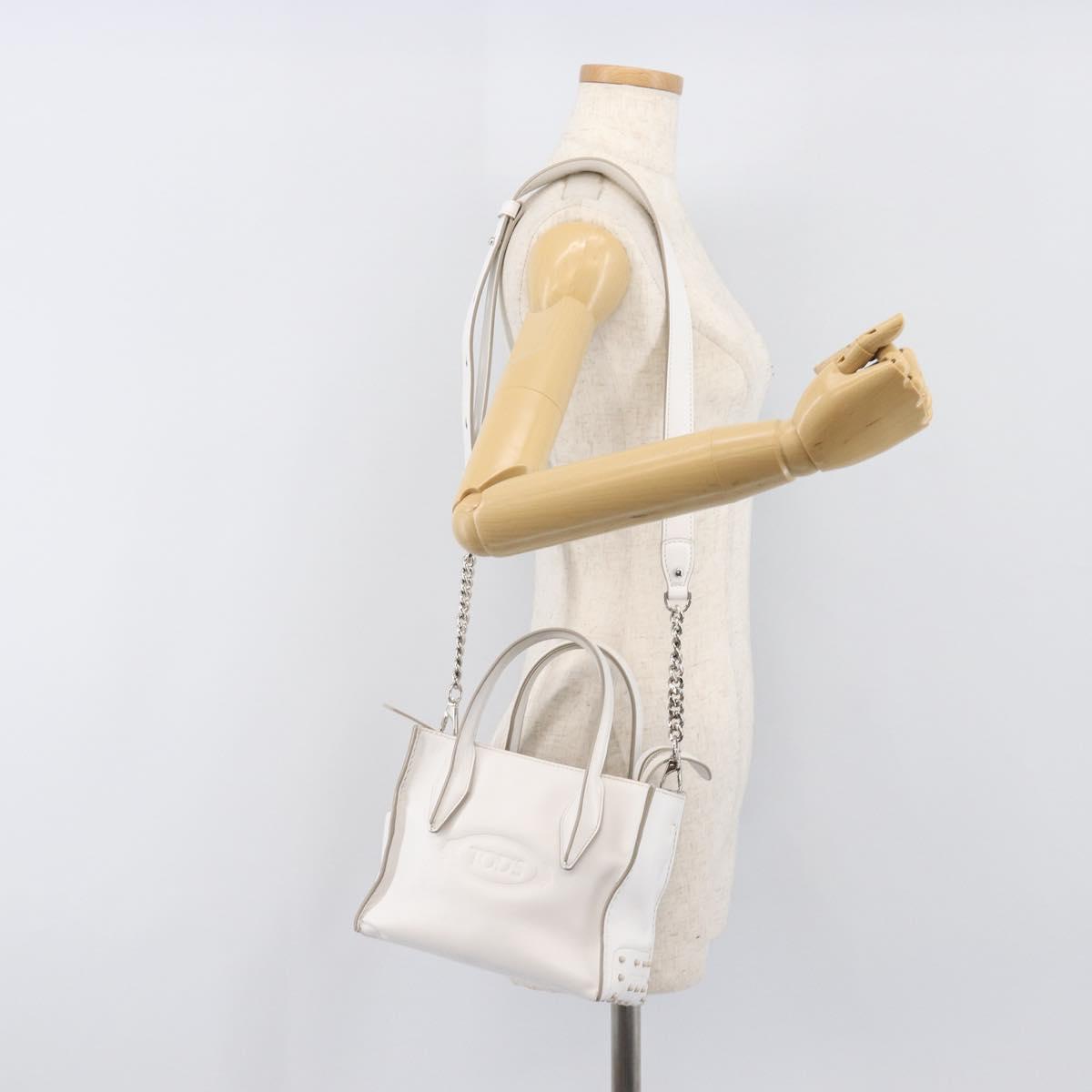 TOD’S x Alber Elbaz Hand Bag Leather White Silver Auth am12484V