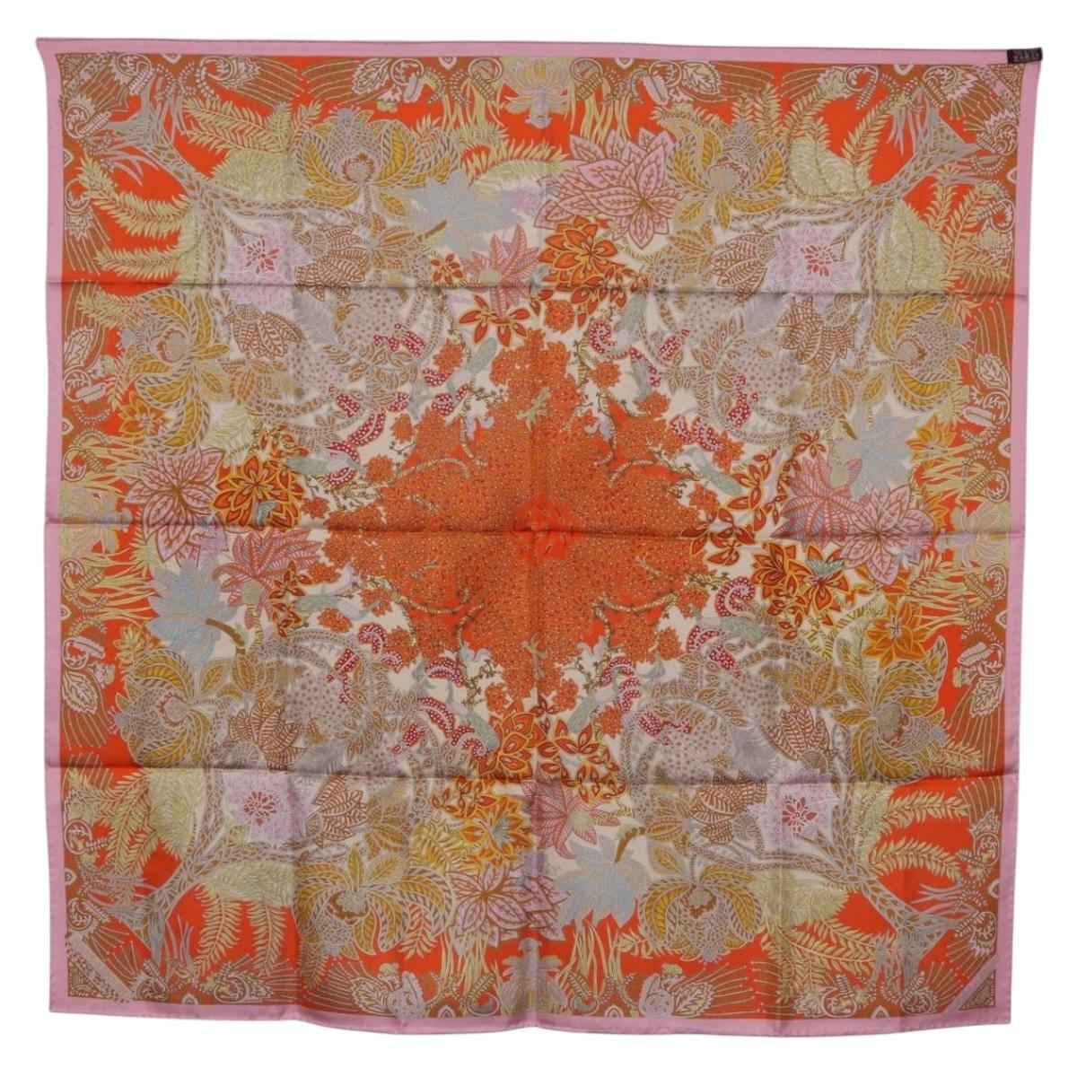 HERMES Carre 90 Scarf Silk ""Maitres de la Foret"" Multicolor Auth am12487M