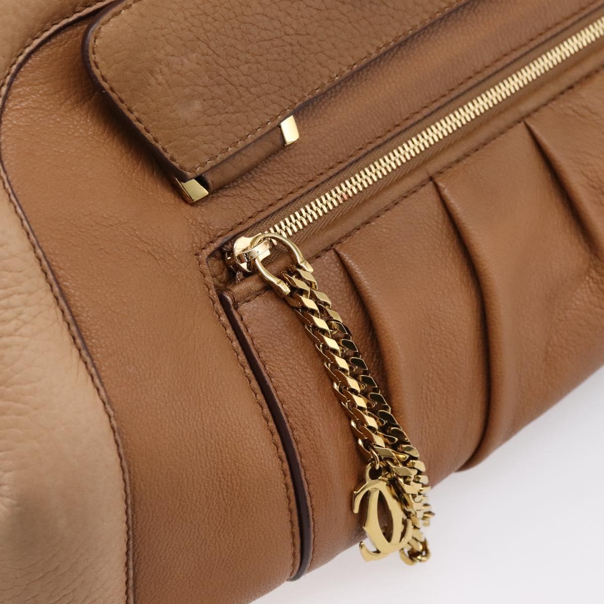 CARTIER La Donya Chain Shoulder Bag Leather Brown Gold Tone Auth am12491V
