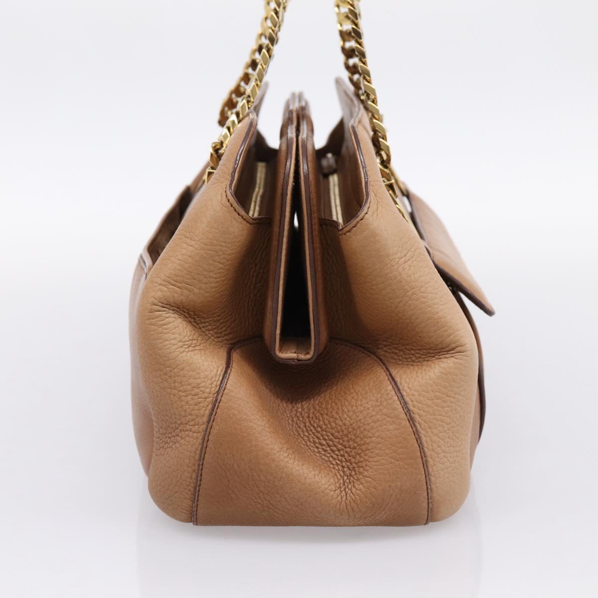 CARTIER La Donya Chain Shoulder Bag Leather Brown Gold Tone Auth am12491V
