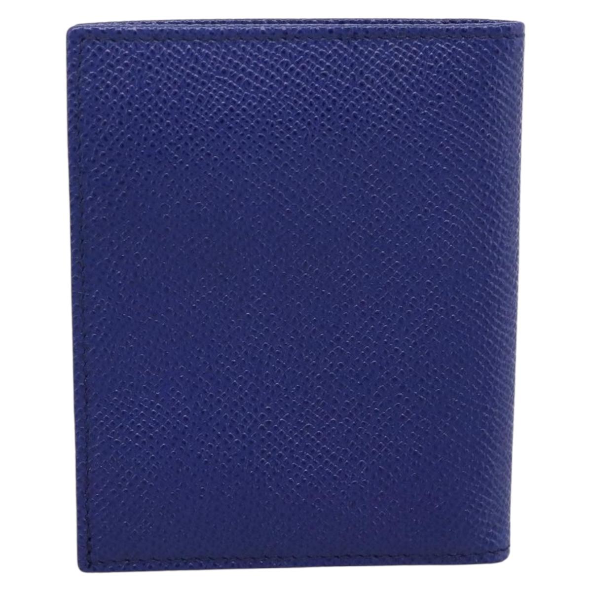 BVLGARI Card Case Leather Blue Silver Auth am12504V