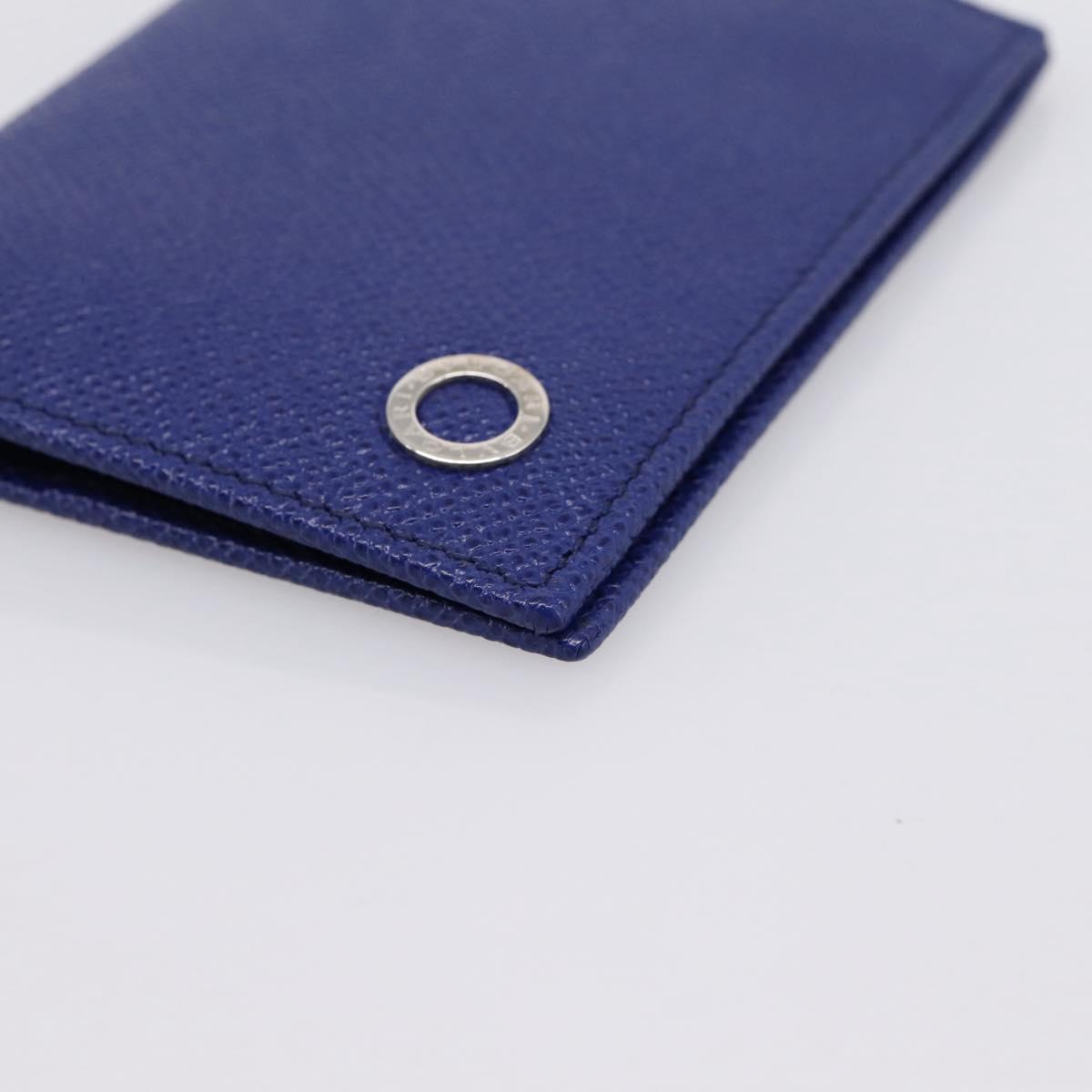 BVLGARI Card Case Leather Blue Silver Auth am12504V