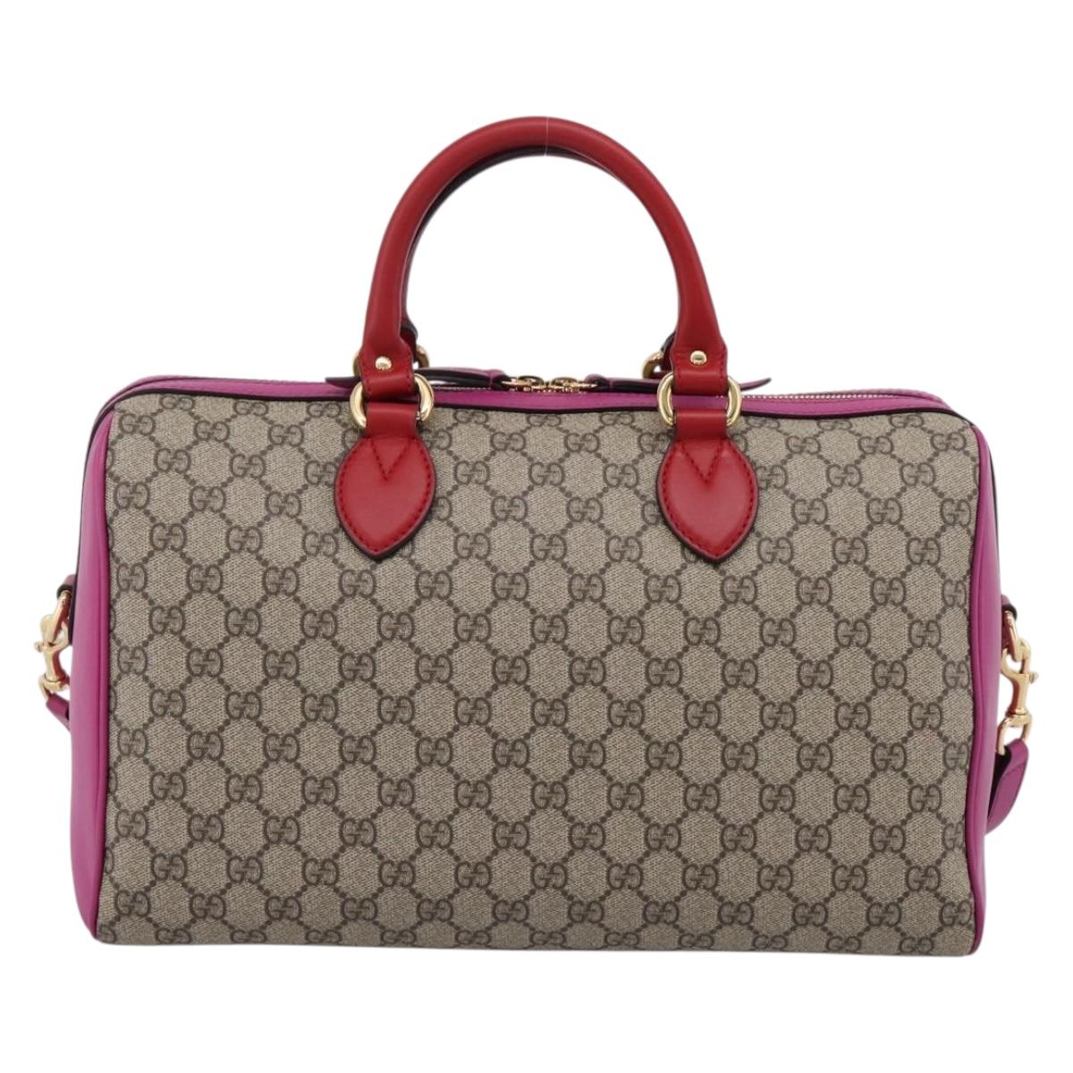 GUCCI GG Supreme Mini Boston Bag PVC 2way Beige Gold 409527 Auth am12519M