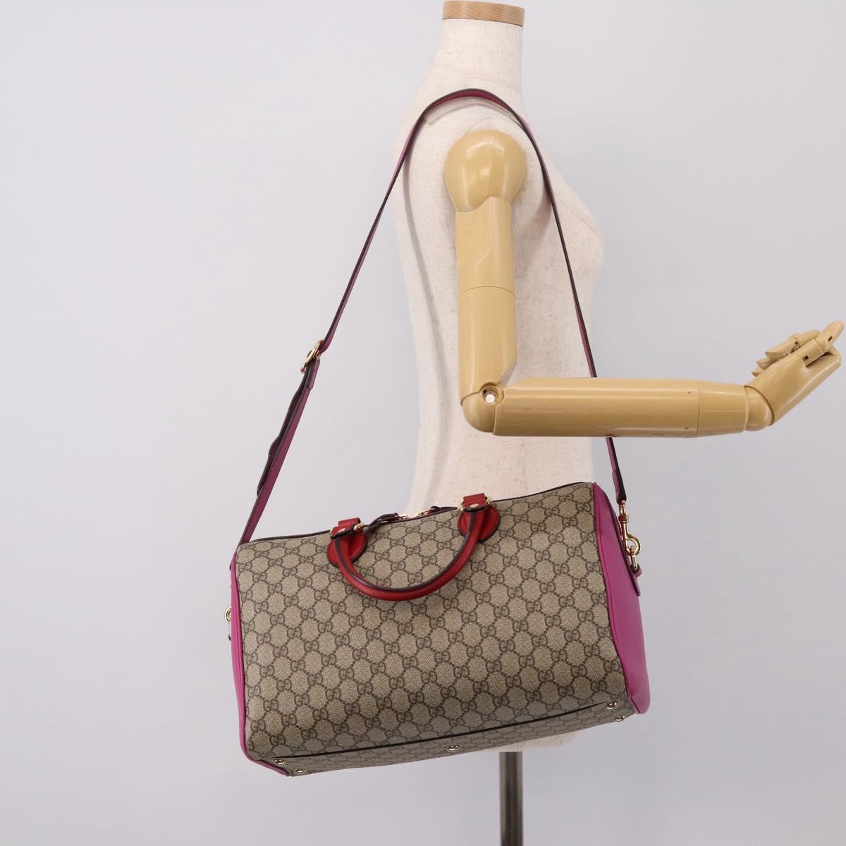GUCCI GG Supreme Mini Boston Bag PVC 2way Beige Gold 409527 Auth am12519M
