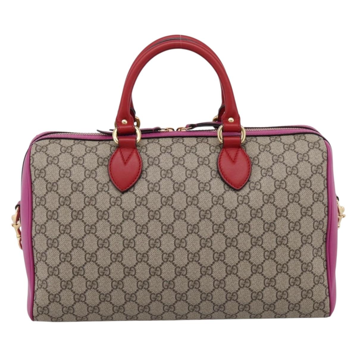 GUCCI GG Supreme Mini Boston Bag PVC 2way Beige Gold 409527 Auth am12519M