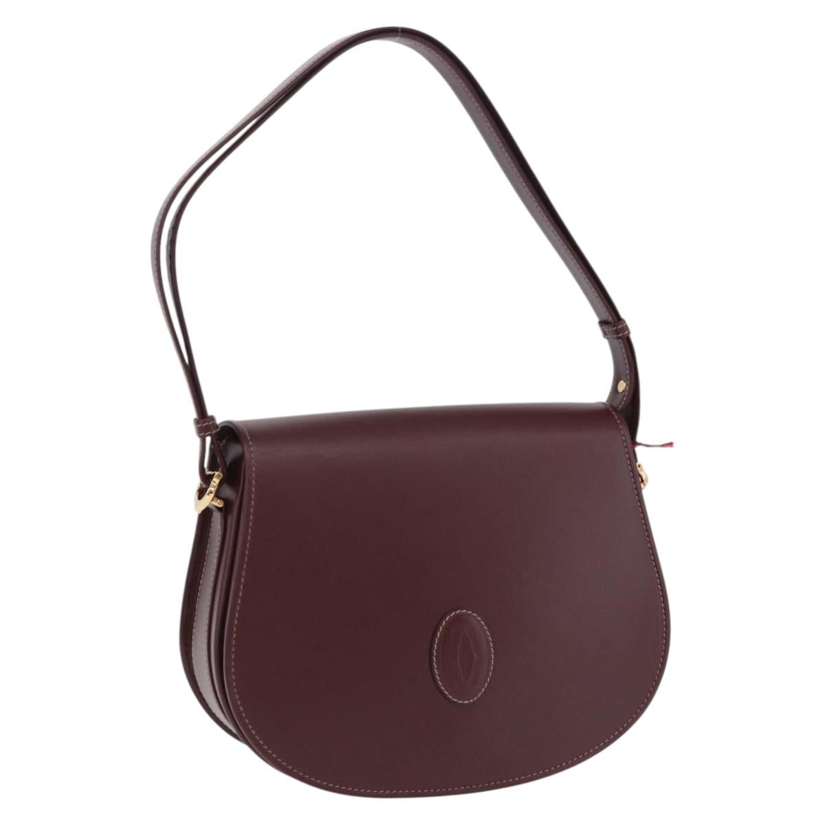 CARTIER Must Line Shoulder Bag Leather Bordeaux Gold Auth am12521V