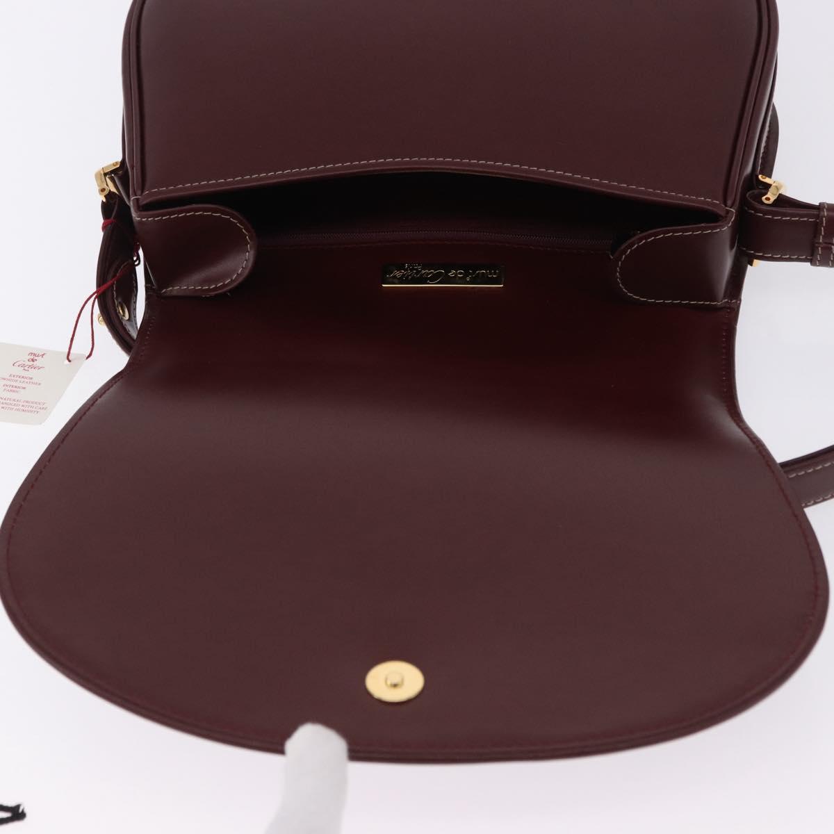 CARTIER Must Line Shoulder Bag Leather Bordeaux Gold Auth am12521V
