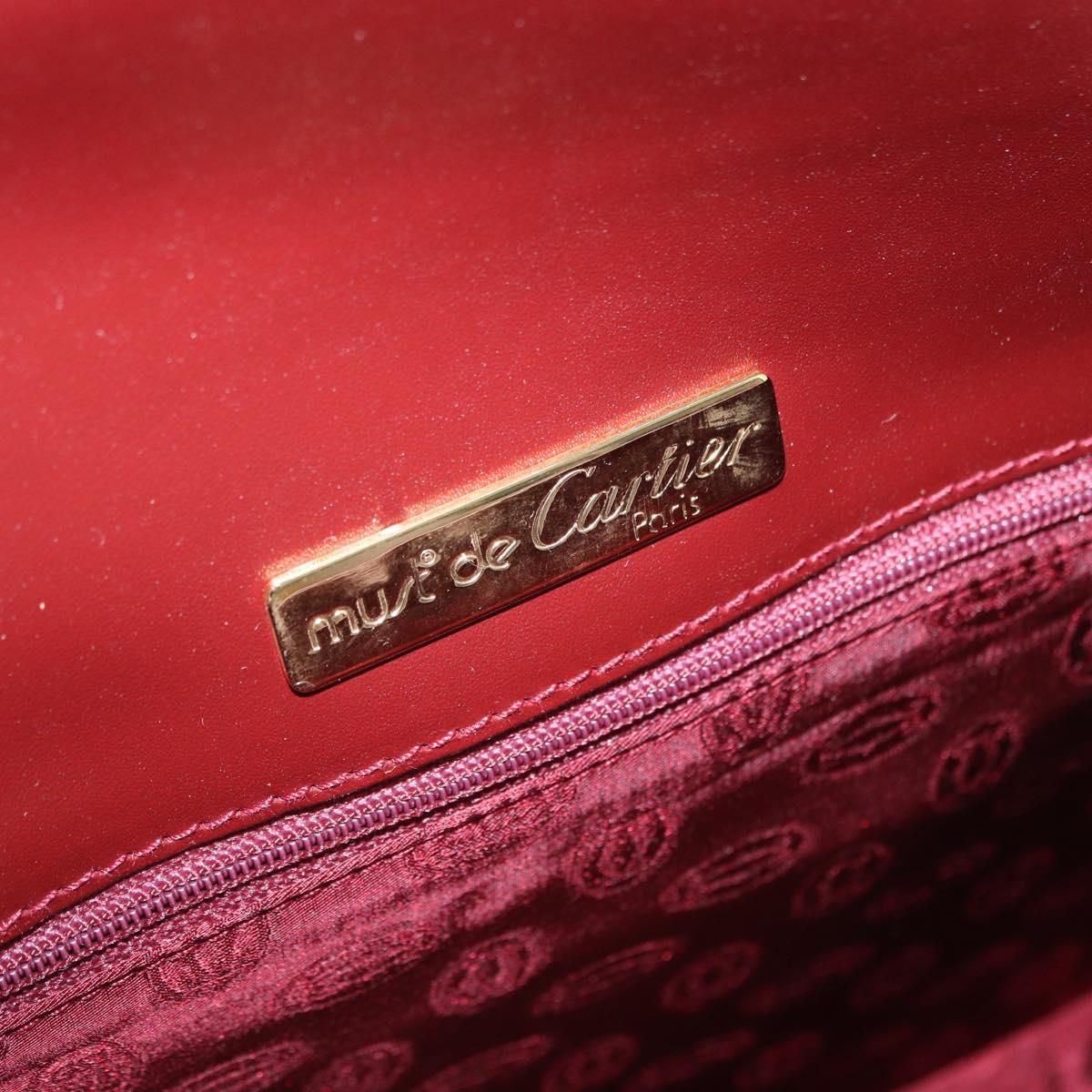 CARTIER Must Line Shoulder Bag Leather Bordeaux Gold Auth am12521V