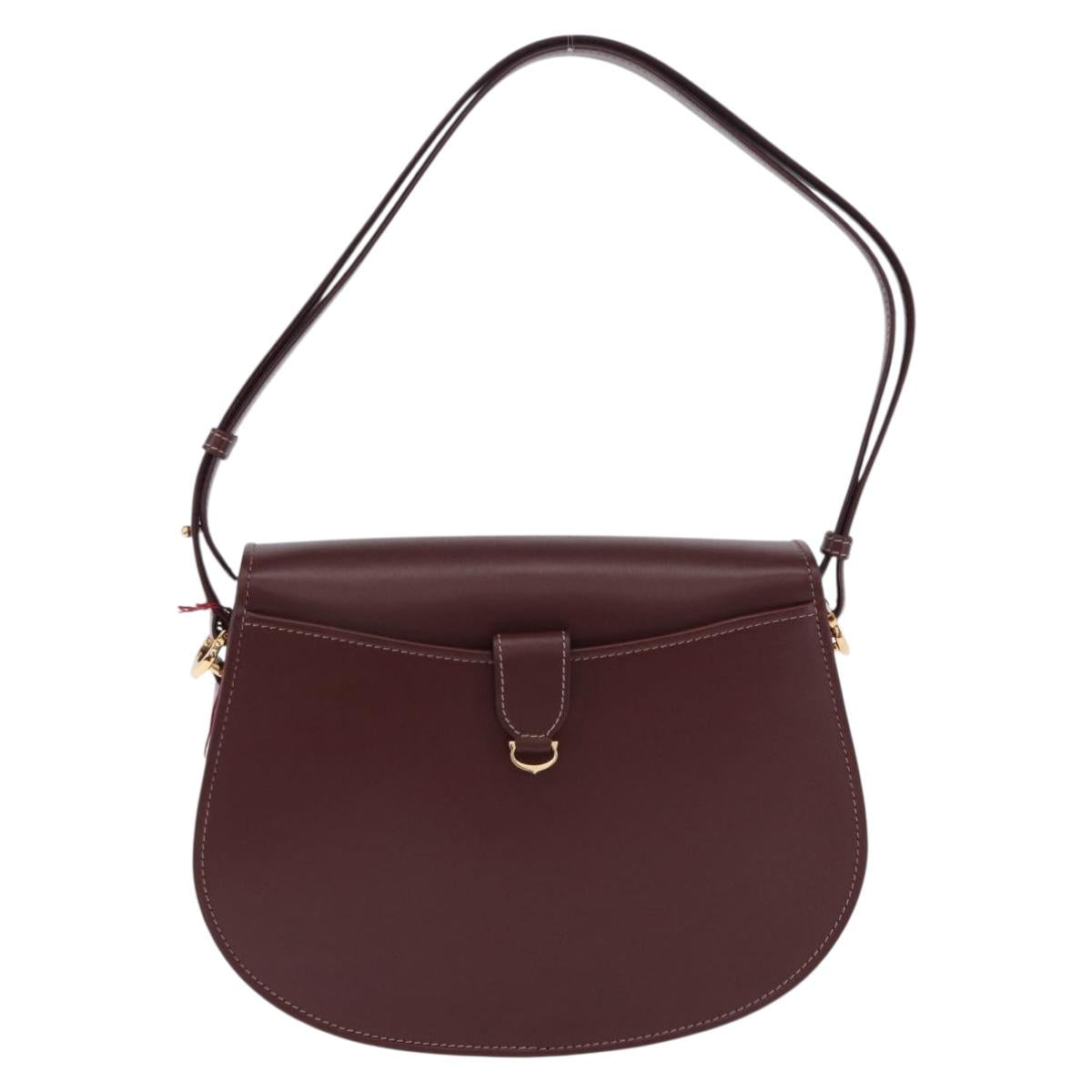 CARTIER Must Line Shoulder Bag Leather Bordeaux Gold Auth am12521V