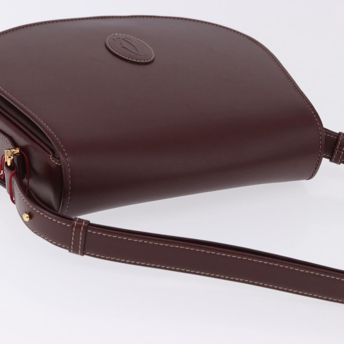 CARTIER Must Line Shoulder Bag Leather Bordeaux Gold Auth am12521V