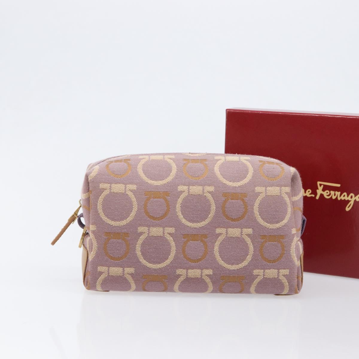 Salvatore Ferragamo Gancini Pouch Canvas Purple Gold Auth am12525V