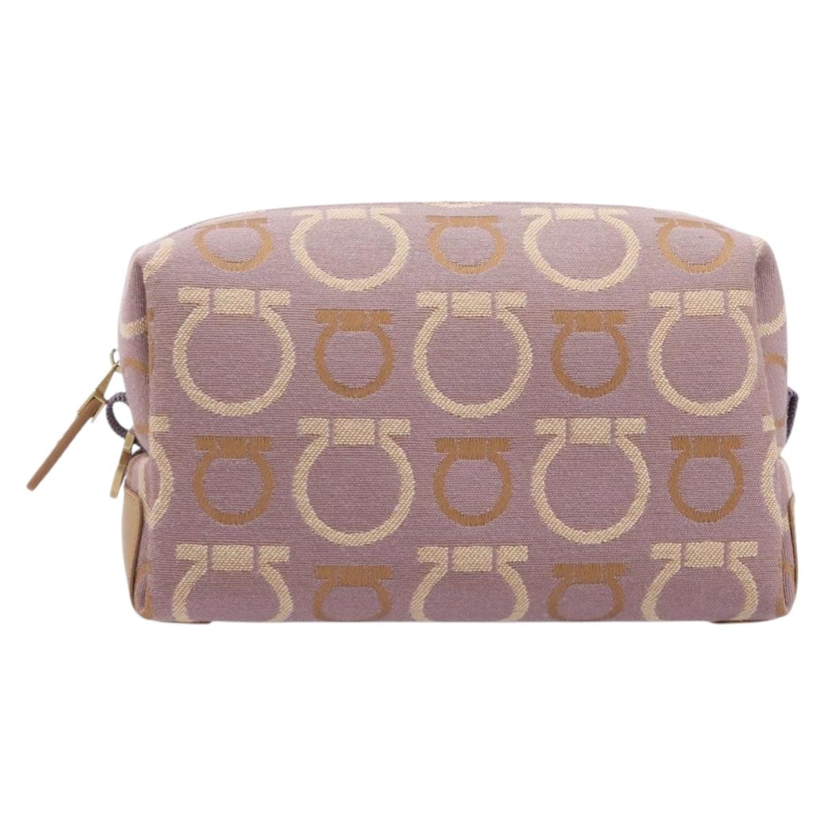 Salvatore Ferragamo Gancini Pouch Canvas Purple Gold Auth am12525V