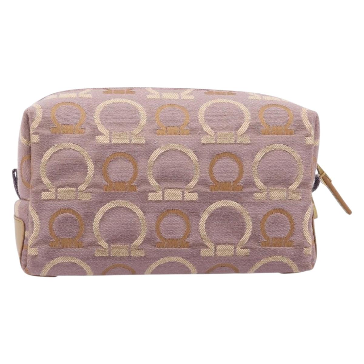 Salvatore Ferragamo Gancini Pouch Canvas Purple Gold Auth am12525V