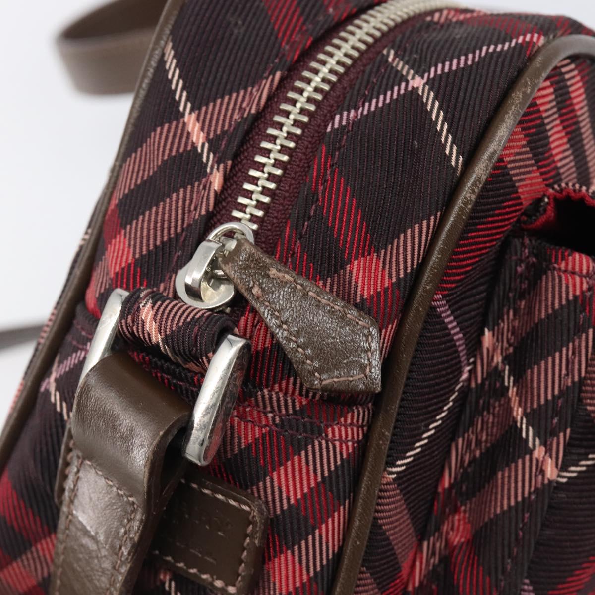BURBERRY Nova Check Blue Label Shoulder Bag Nylon Bordeaux Silver Auth am12529A