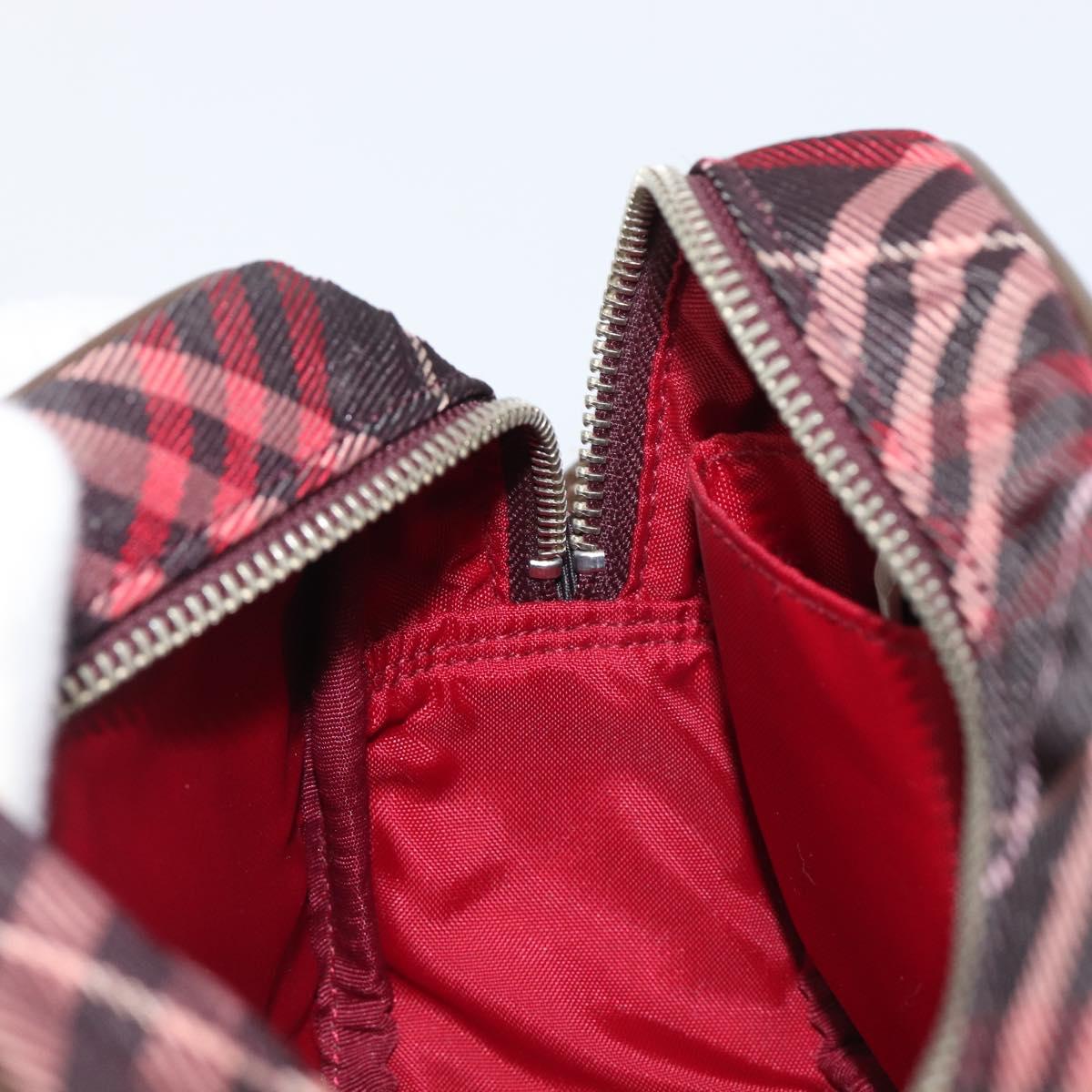 BURBERRY Nova Check Blue Label Shoulder Bag Nylon Bordeaux Silver Auth am12529A