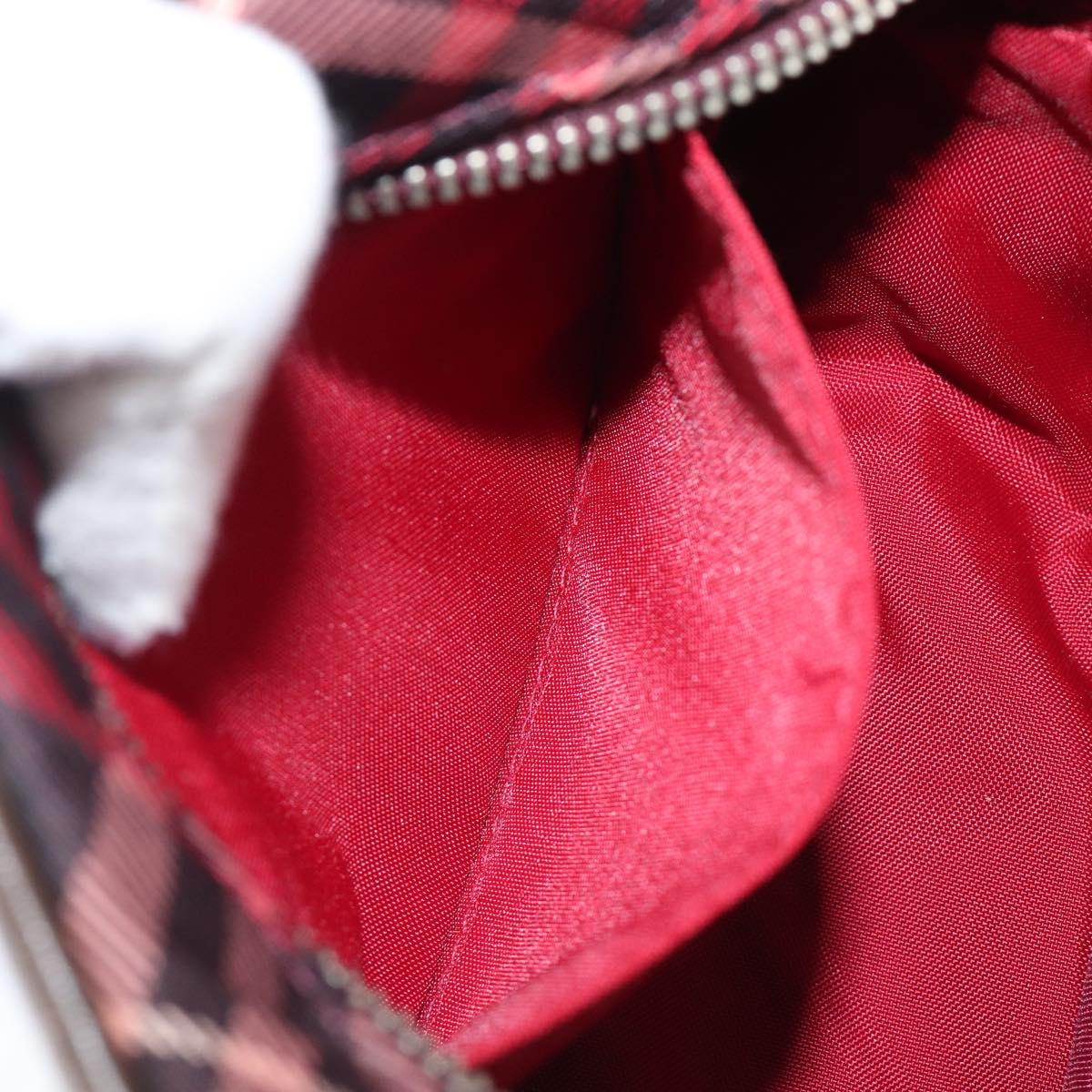 BURBERRY Nova Check Blue Label Shoulder Bag Nylon Bordeaux Silver Auth am12529A