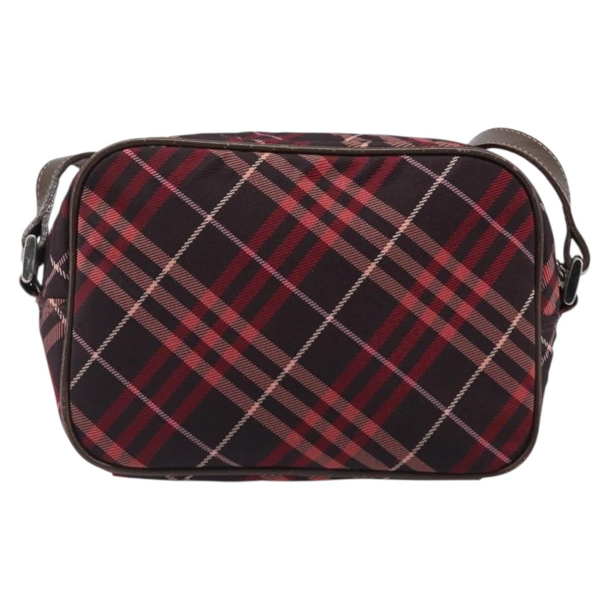 BURBERRY Nova Check Blue Label Shoulder Bag Nylon Bordeaux Silver Auth am12529A