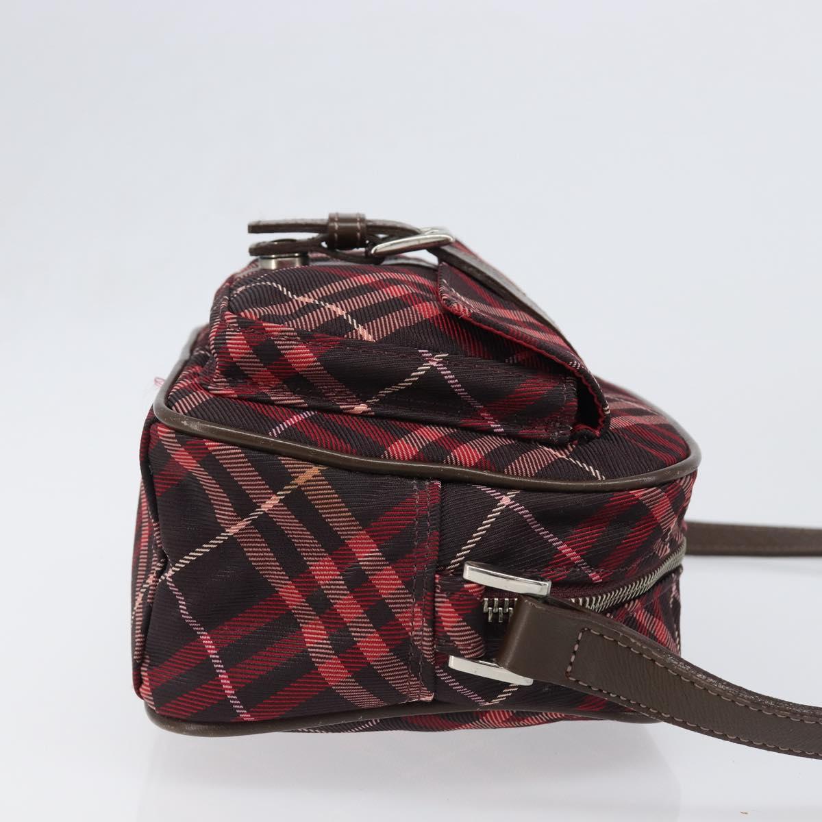 BURBERRY Nova Check Blue Label Shoulder Bag Nylon Bordeaux Silver Auth am12529A