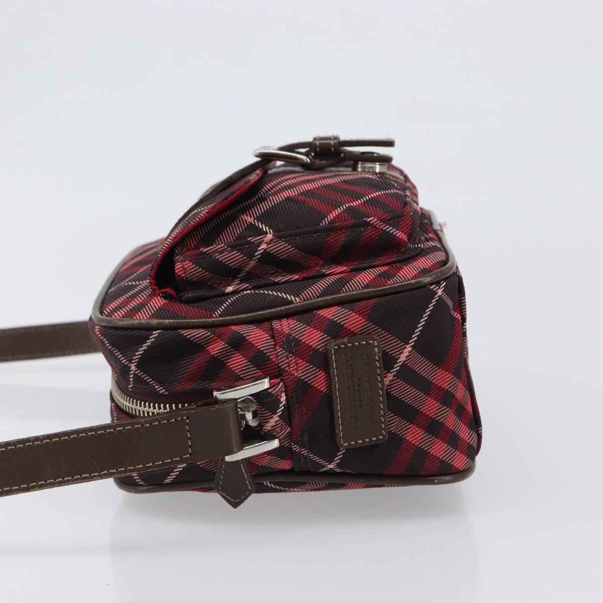 BURBERRY Nova Check Blue Label Shoulder Bag Nylon Bordeaux Silver Auth am12529A