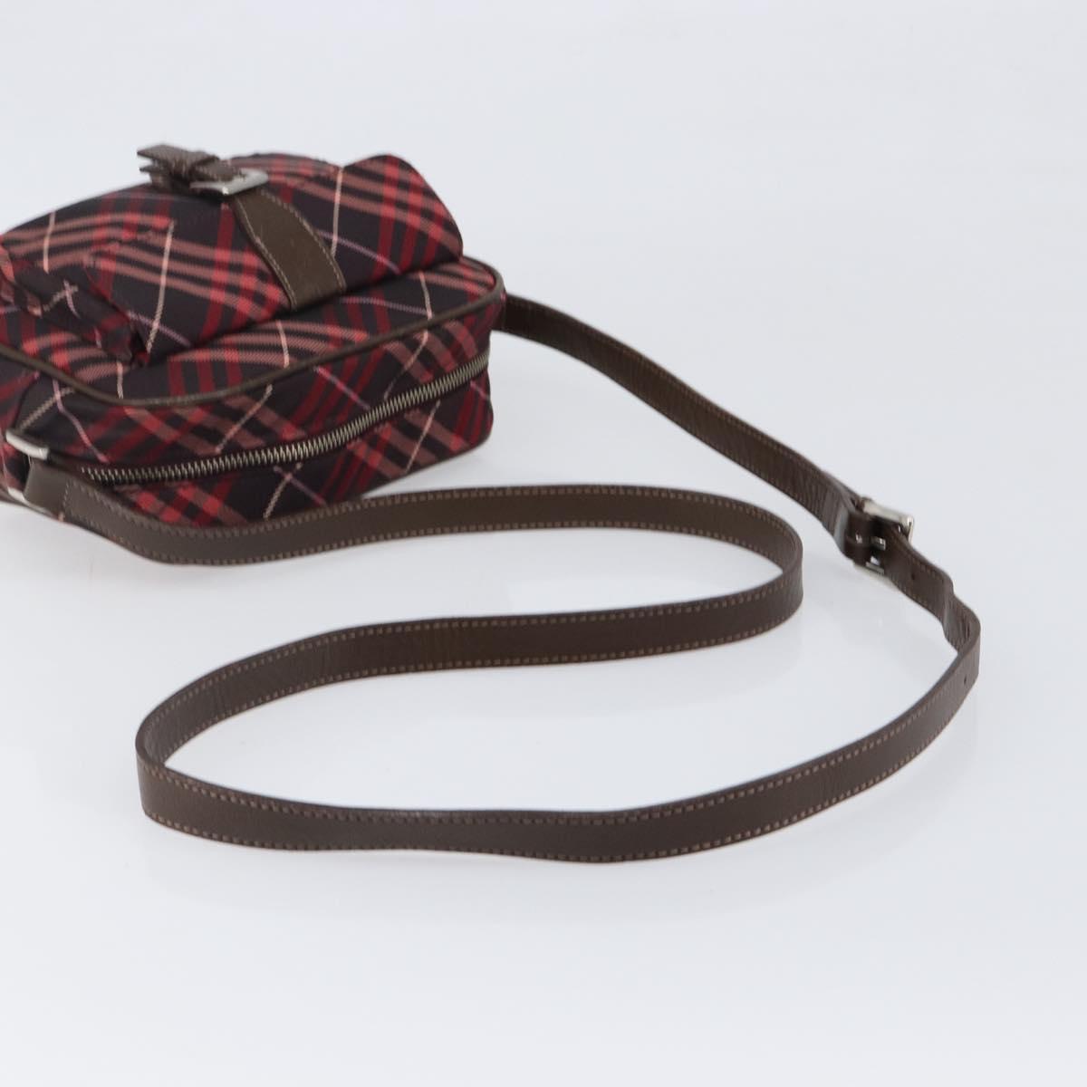 BURBERRY Nova Check Blue Label Shoulder Bag Nylon Bordeaux Silver Auth am12529A