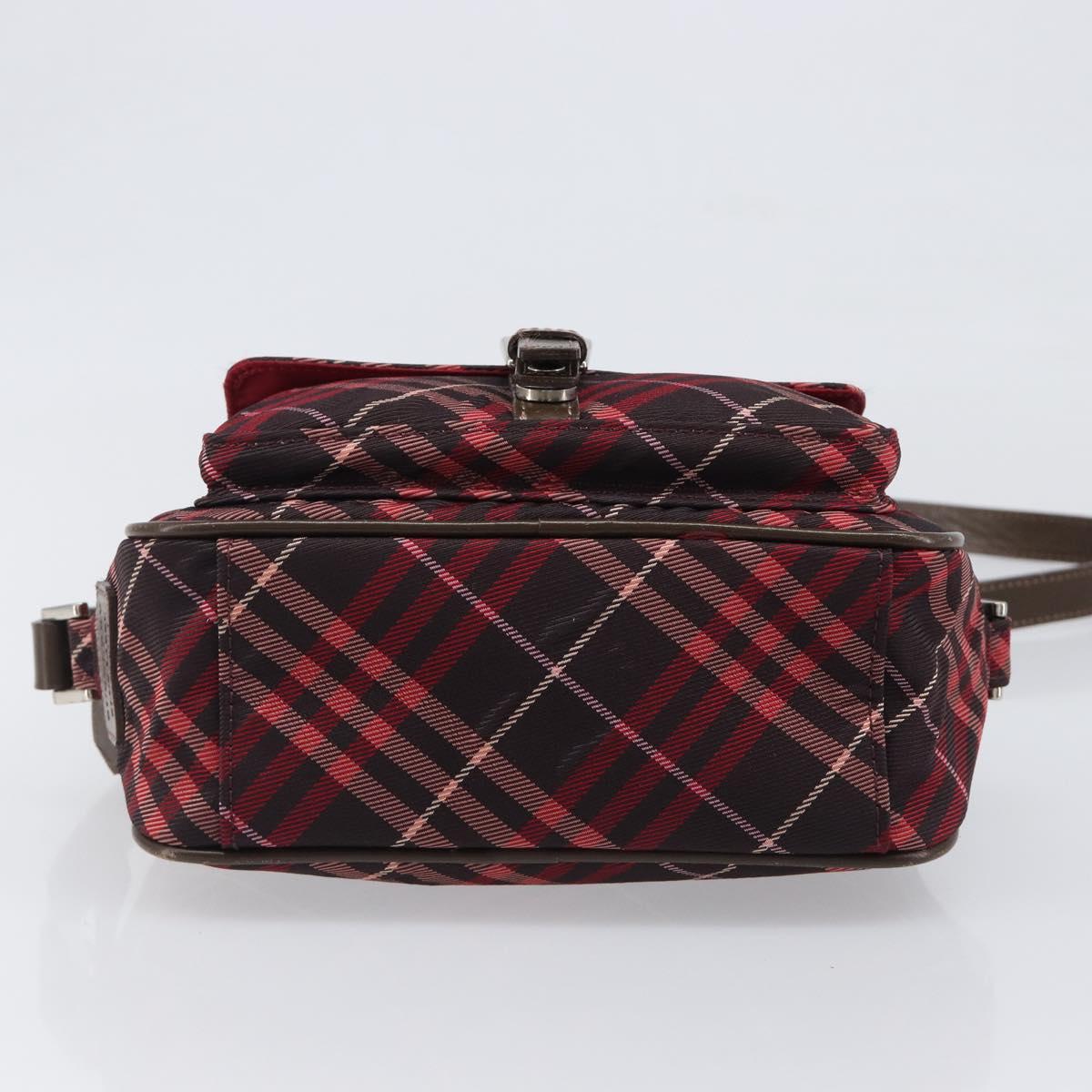 BURBERRY Nova Check Blue Label Shoulder Bag Nylon Bordeaux Silver Auth am12529A