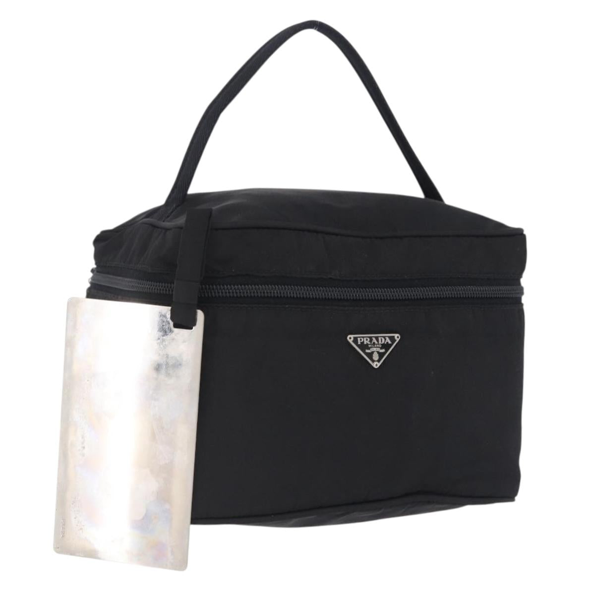 PRADA Vanity Hand Bag Nylon Black Silver 1N0715 Auth am12531A