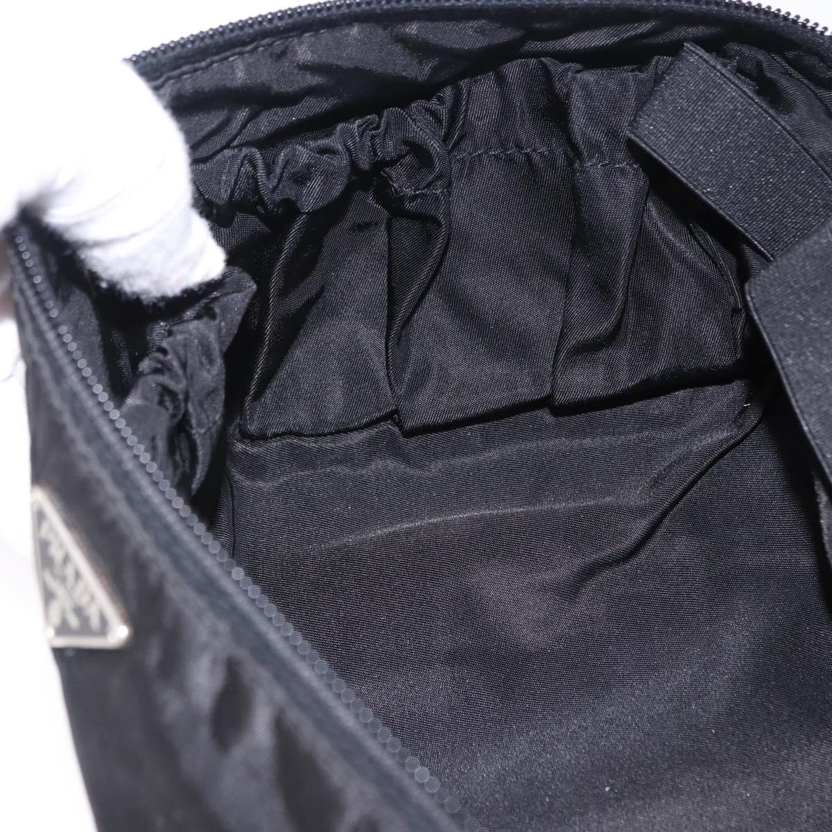 PRADA Vanity Hand Bag Nylon Black Silver 1N0715 Auth am12531A