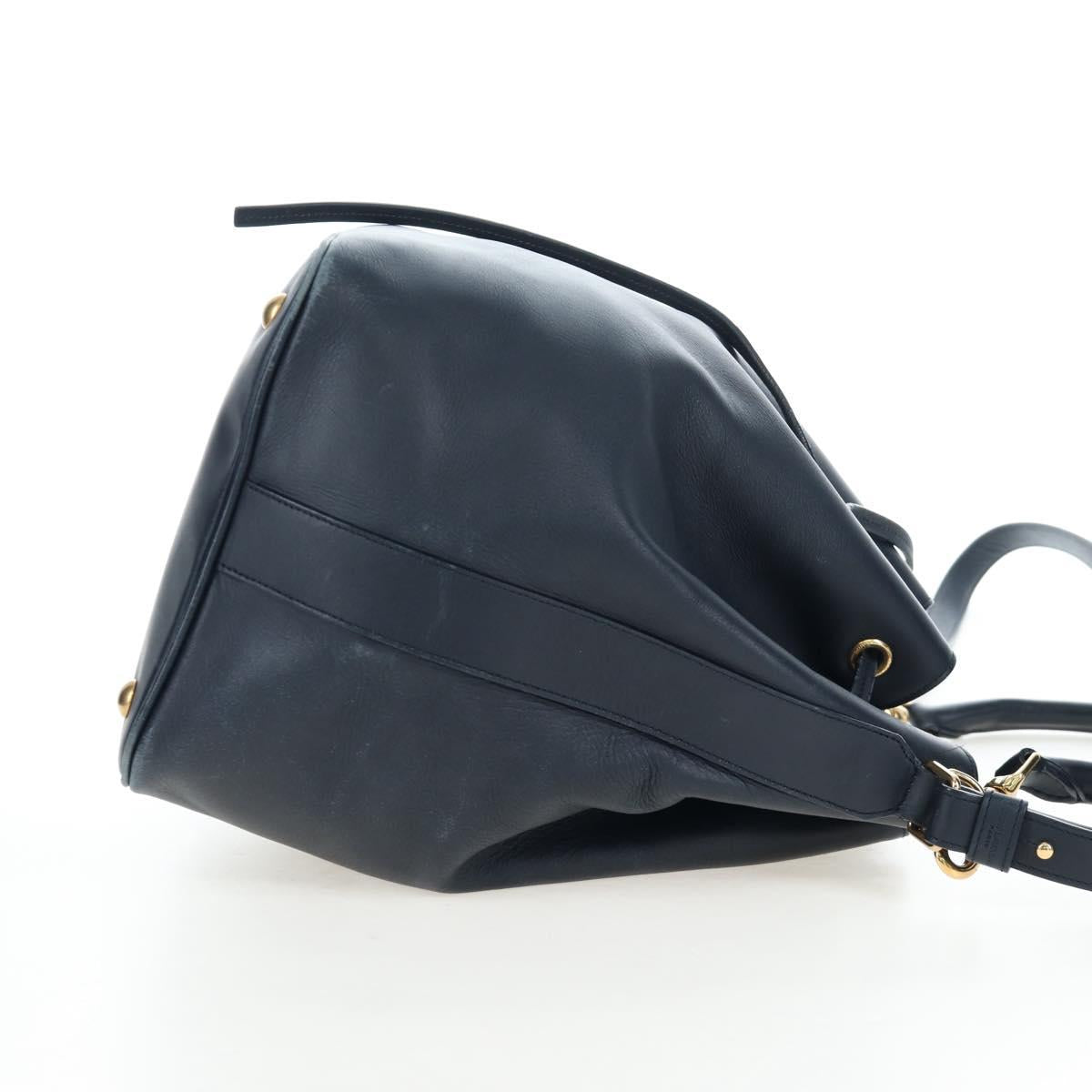 SAINT LAURENT Emmanuel Shoulder Bag Leather 2way Navy Gold Auth am12532A