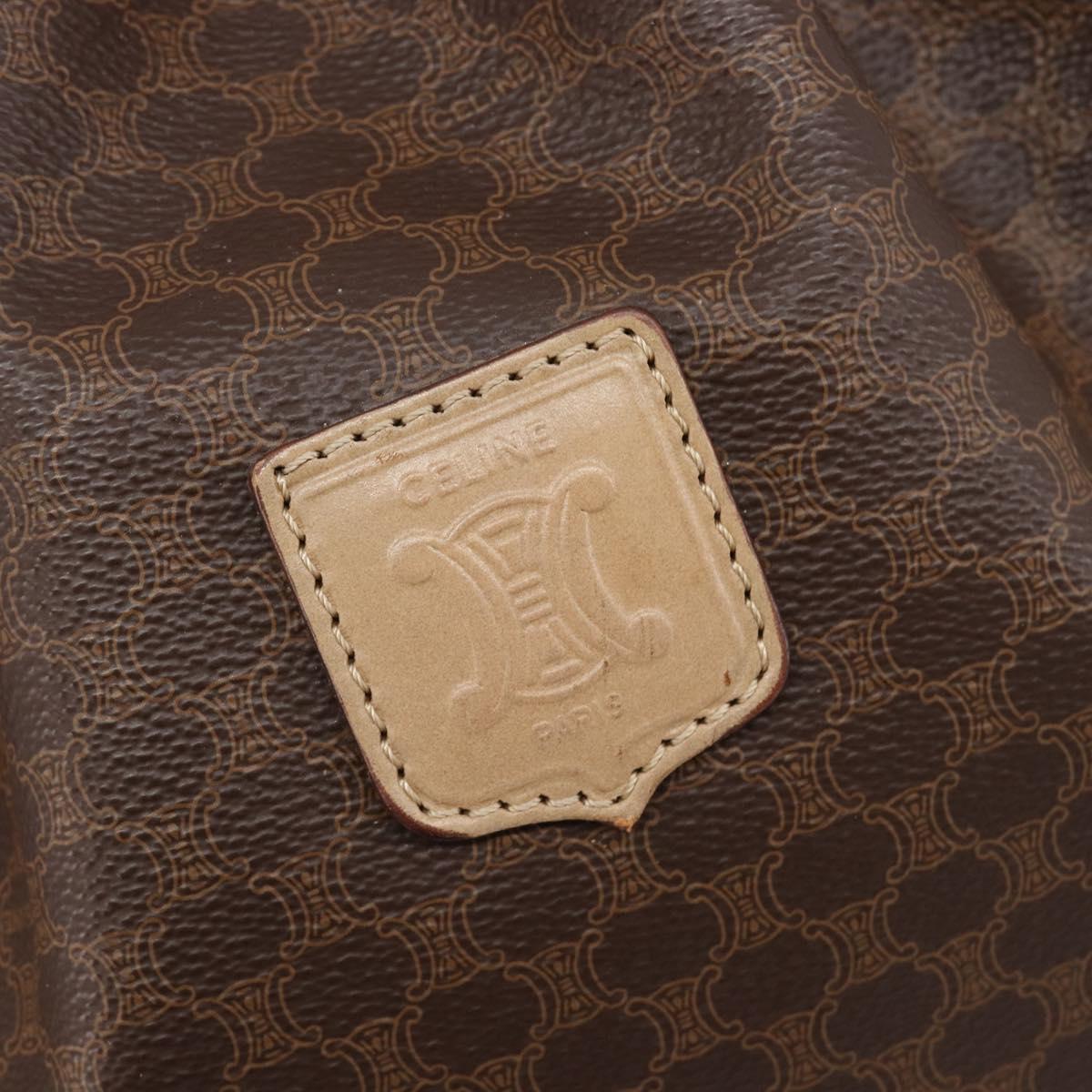 CELINE Macadam Canvas Purse Shoulder Bag PVC Leather Brown Gold Auth am12534A