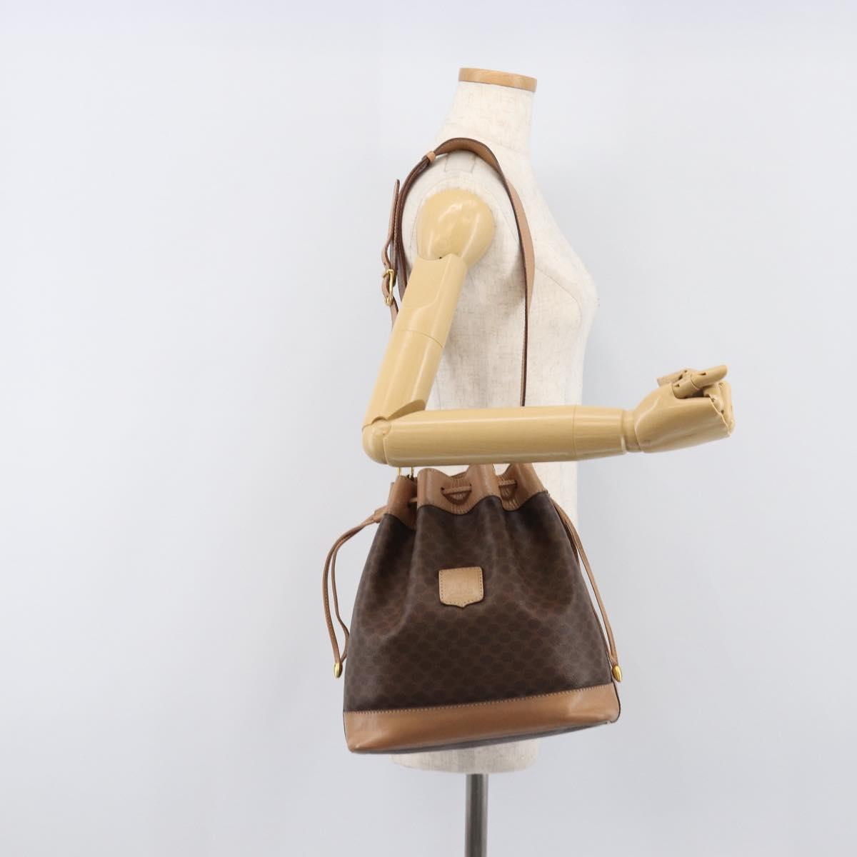 CELINE Macadam Canvas Purse Shoulder Bag PVC Leather Brown Gold Auth am12534A