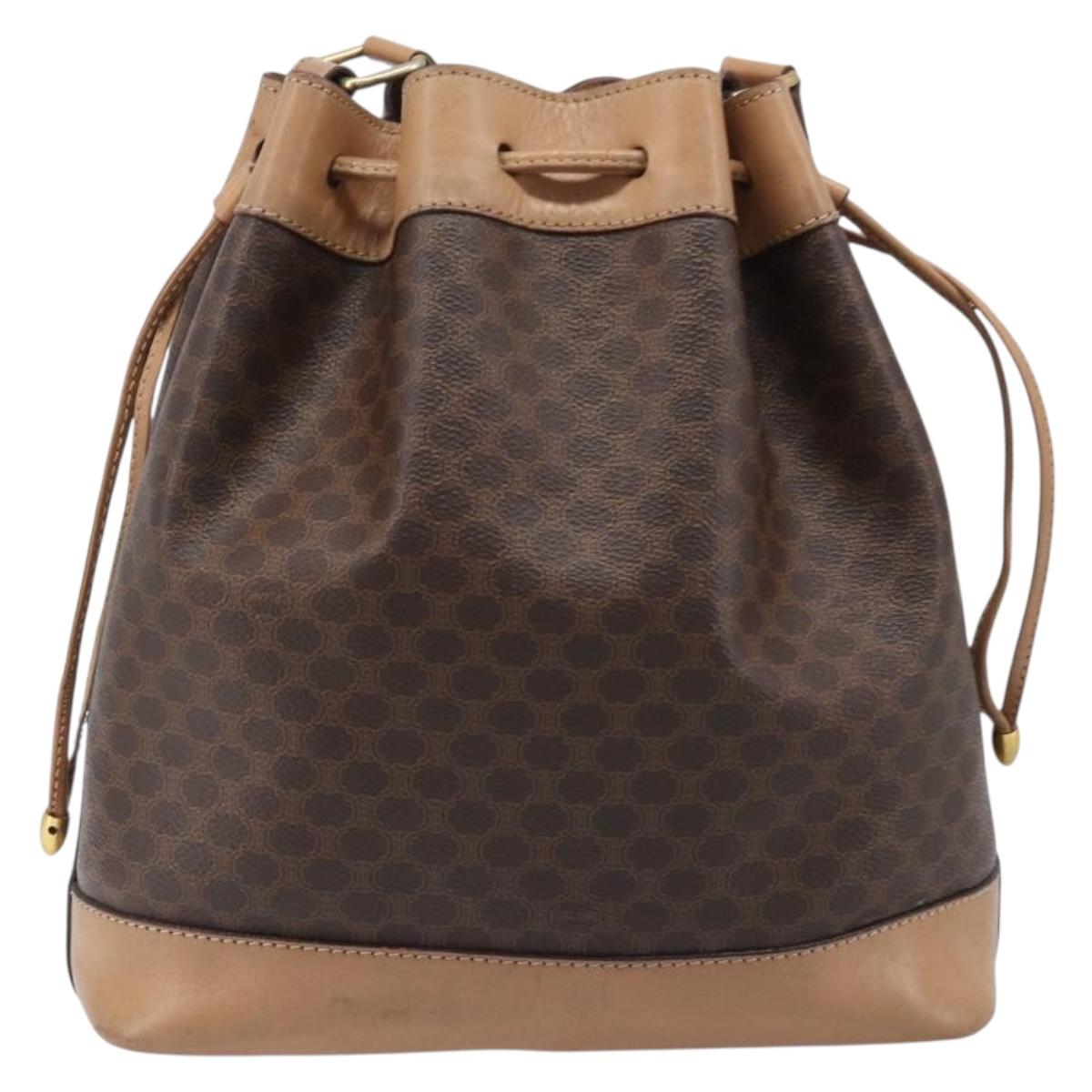 CELINE Macadam Canvas Purse Shoulder Bag PVC Leather Brown Gold Auth am12534A