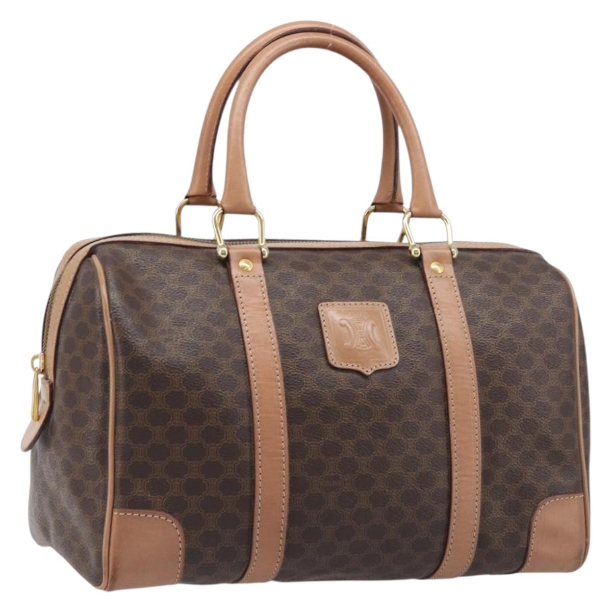 CELINE Macadam Canvas mini Boston Bag PVC Leather Brown Gold Auth am12536A