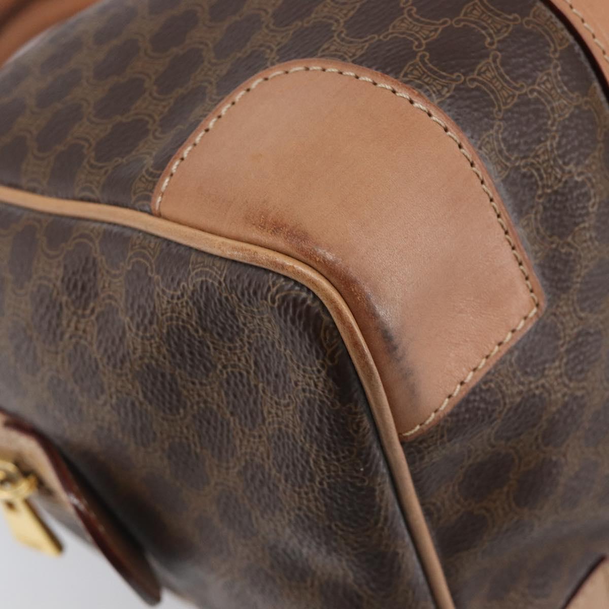 CELINE Macadam Canvas mini Boston Bag PVC Leather Brown Gold Auth am12536A