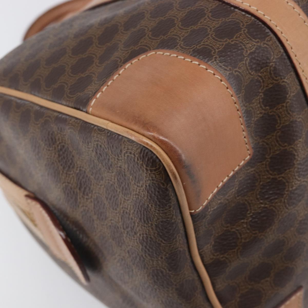 CELINE Macadam Canvas mini Boston Bag PVC Leather Brown Gold Auth am12536A