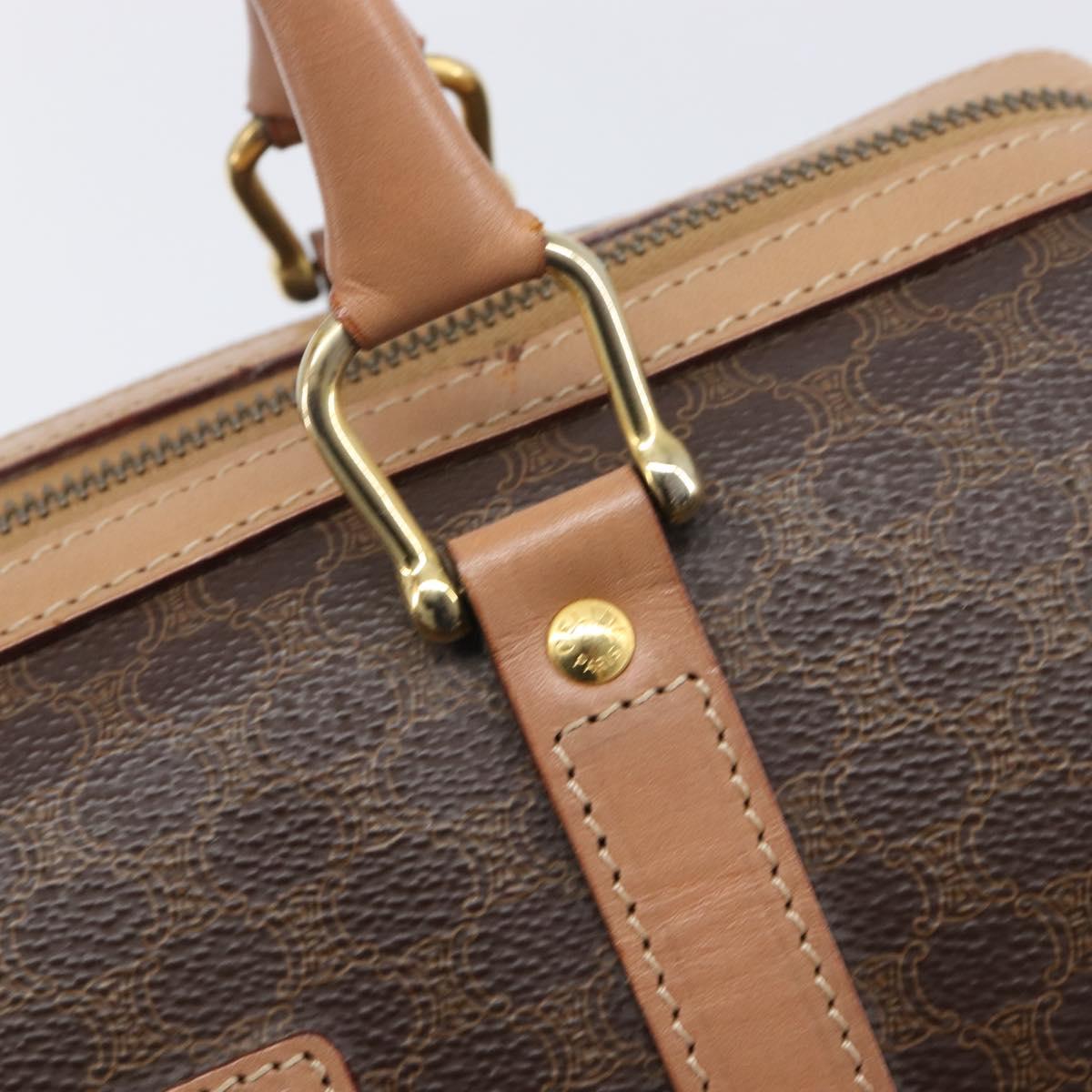 CELINE Macadam Canvas mini Boston Bag PVC Leather Brown Gold Auth am12536A