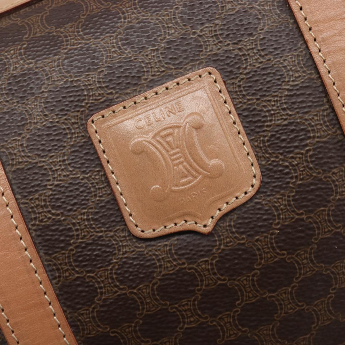 CELINE Macadam Canvas mini Boston Bag PVC Leather Brown Gold Auth am12536A