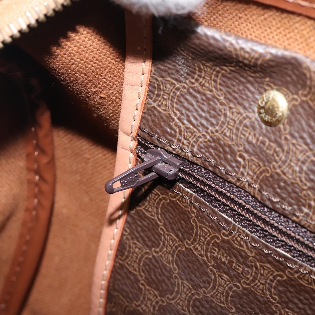 CELINE Macadam Canvas mini Boston Bag PVC Leather Brown Gold Auth am12536A