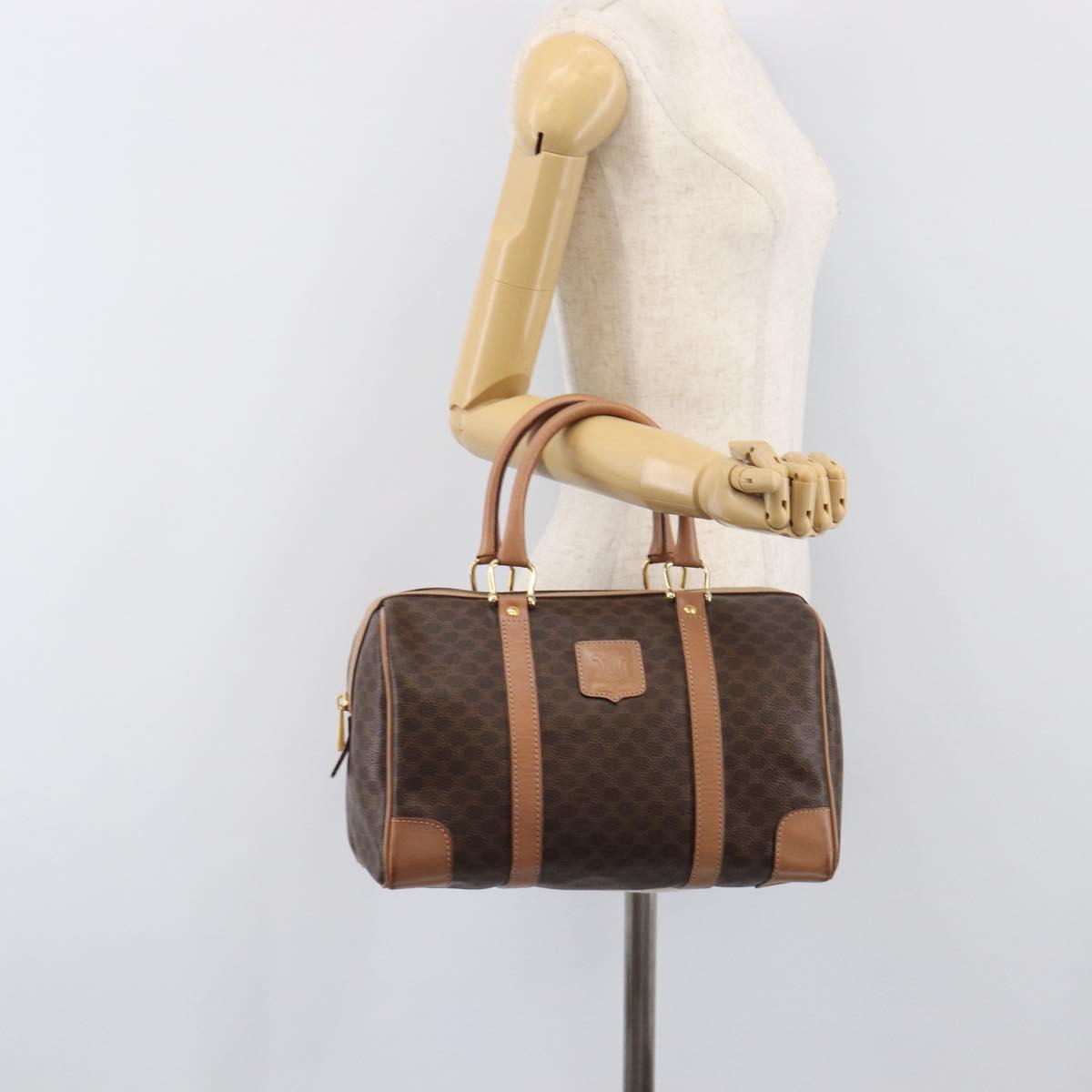 CELINE Macadam Canvas mini Boston Bag PVC Leather Brown Gold Auth am12536A