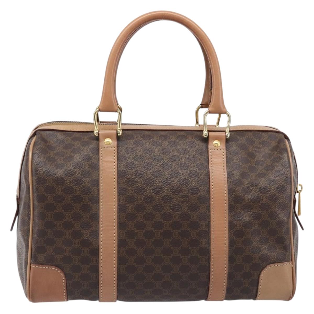 CELINE Macadam Canvas mini Boston Bag PVC Leather Brown Gold Auth am12536A