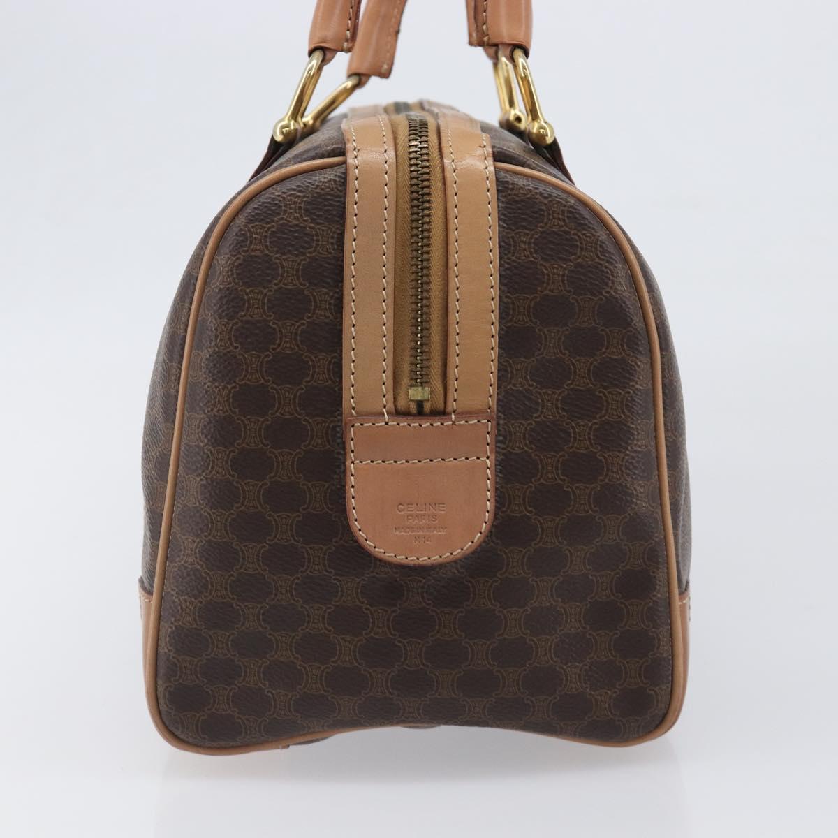 CELINE Macadam Canvas mini Boston Bag PVC Leather Brown Gold Auth am12536A