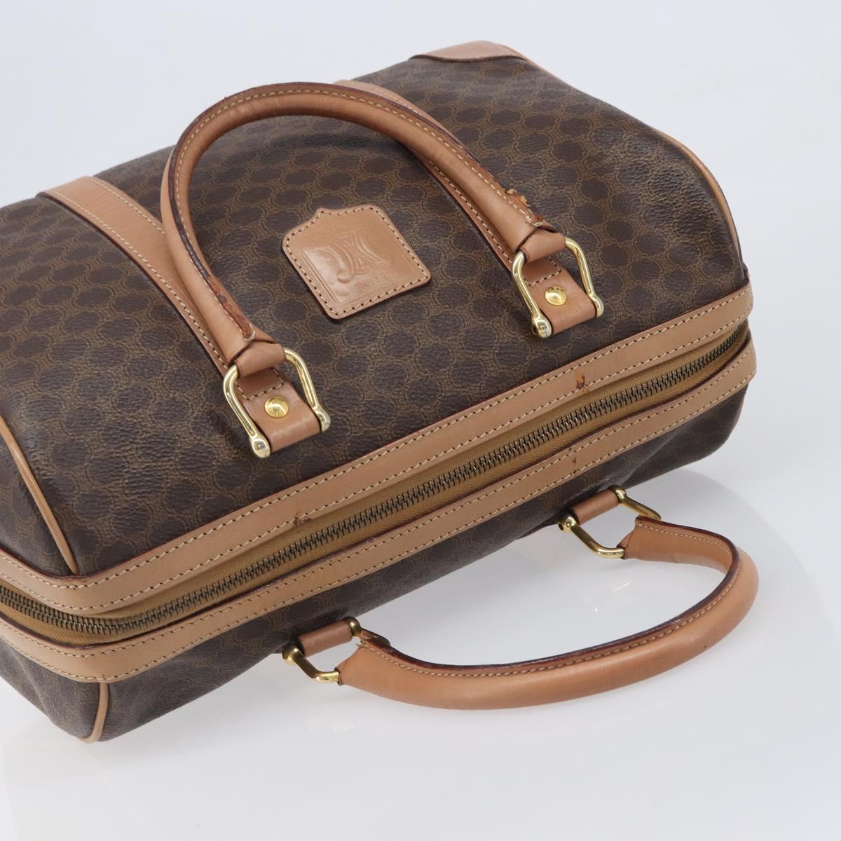 CELINE Macadam Canvas mini Boston Bag PVC Leather Brown Gold Auth am12536A
