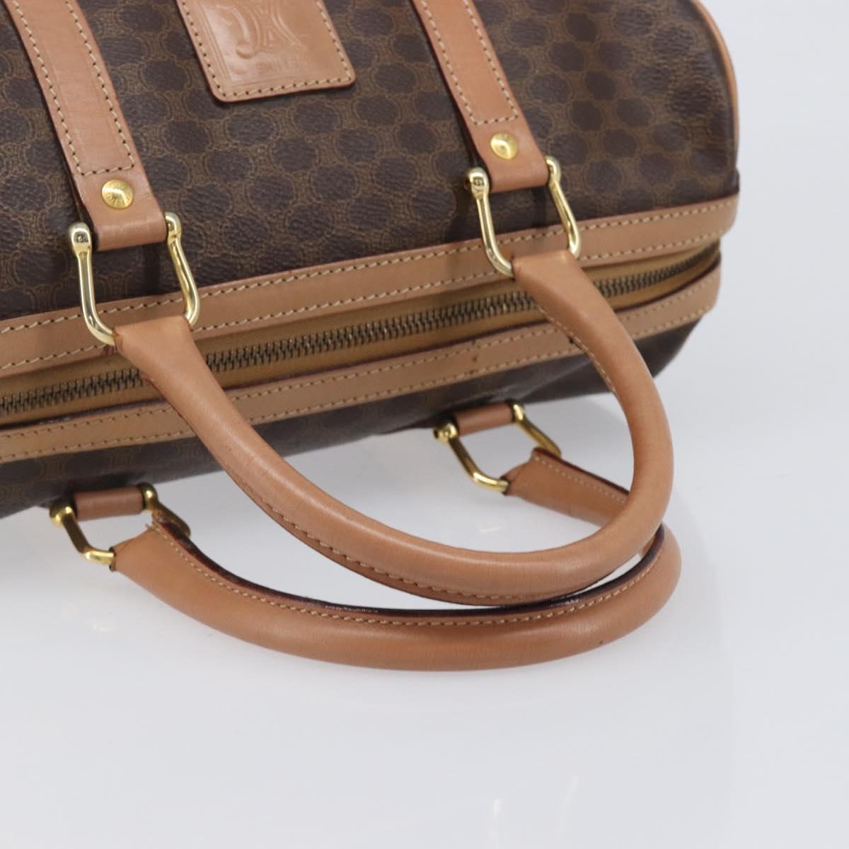 CELINE Macadam Canvas mini Boston Bag PVC Leather Brown Gold Auth am12536A
