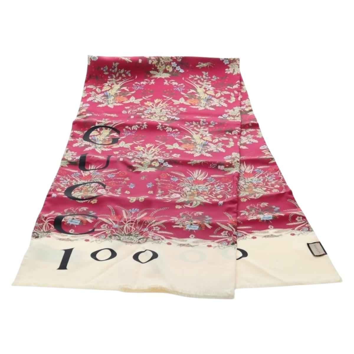 GUCCI Flower Pattern Stole Silk Bordeaux Auth am12538M