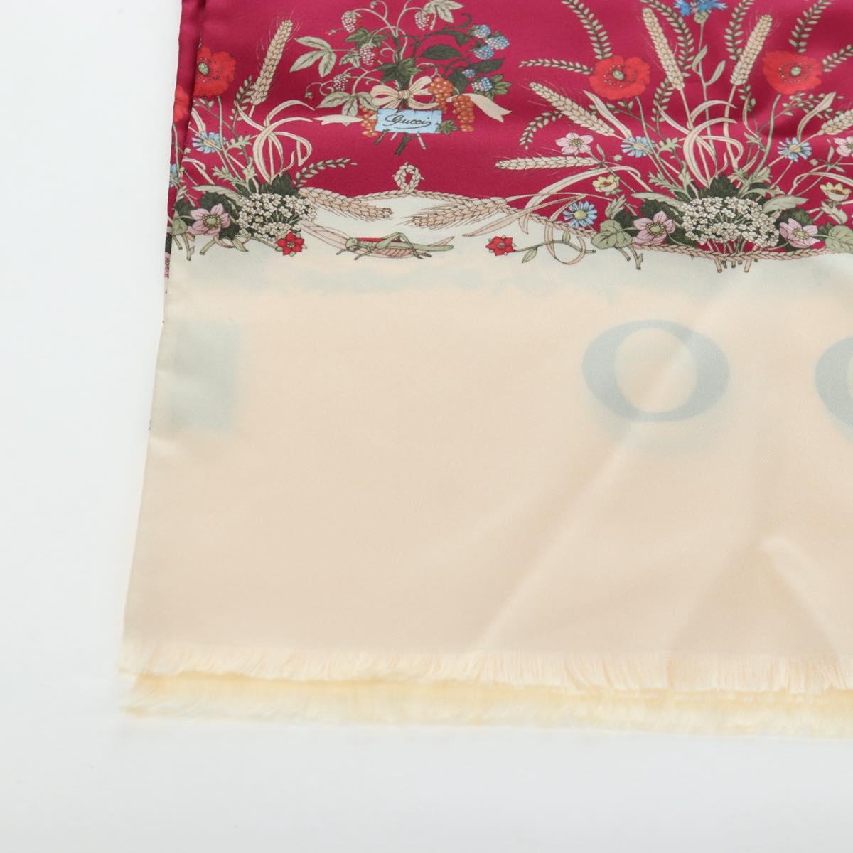 GUCCI Flower Pattern Stole Silk Bordeaux Auth am12538M