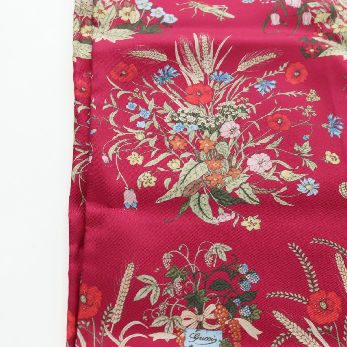 GUCCI Flower Pattern Stole Silk Bordeaux Auth am12538M