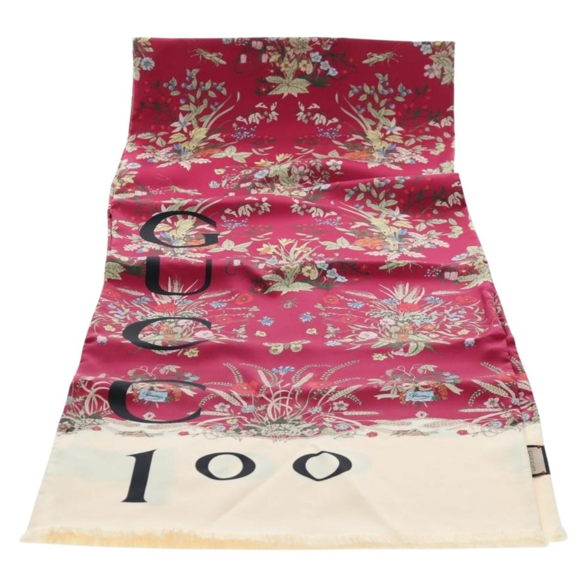 GUCCI Flower Pattern Stole Silk Bordeaux Auth am12538M