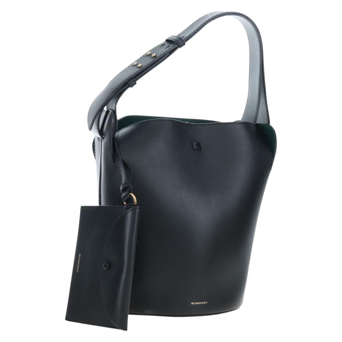BURBERRY Bucket Shoulder Bag Leather Black Gold Auth am12540V