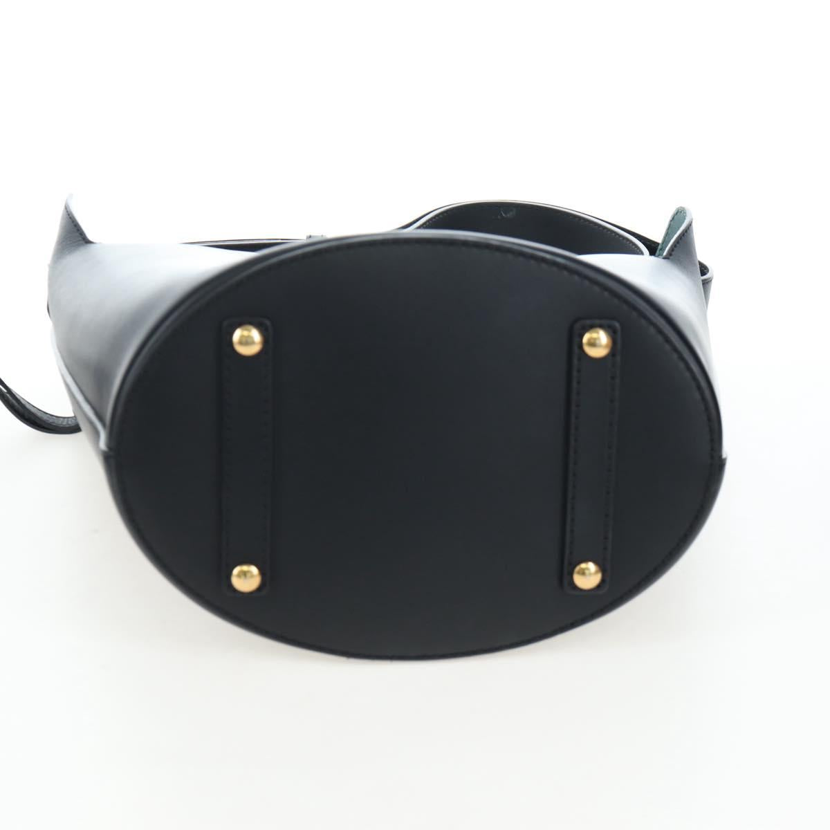 BURBERRY Bucket Shoulder Bag Leather Black Gold Auth am12540V