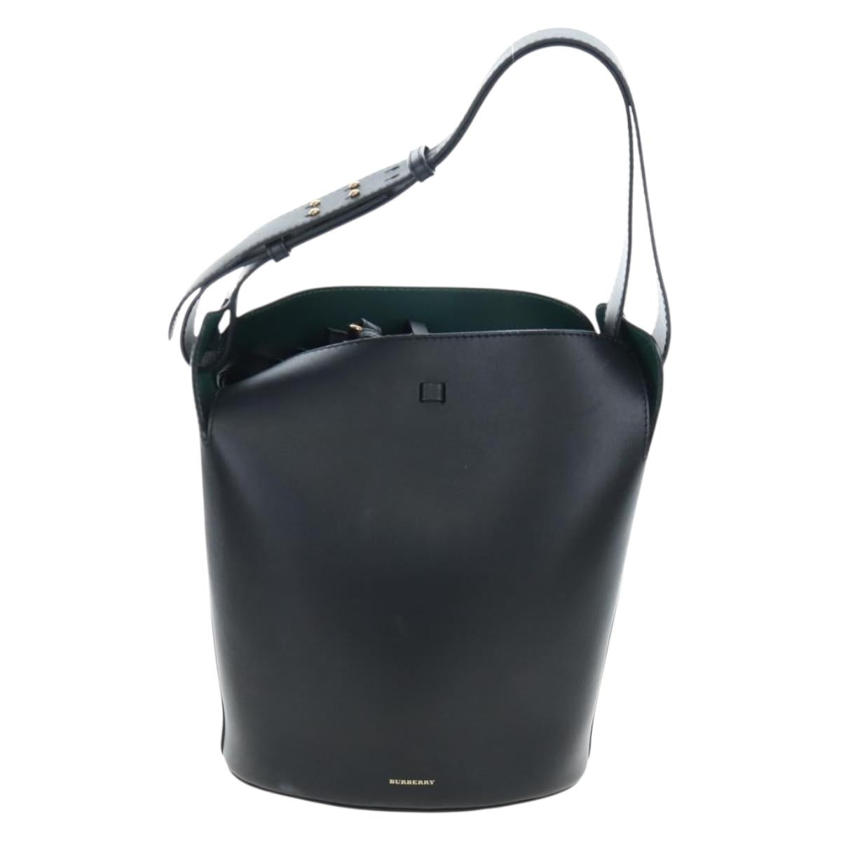 BURBERRY Bucket Shoulder Bag Leather Black Gold Auth am12540V