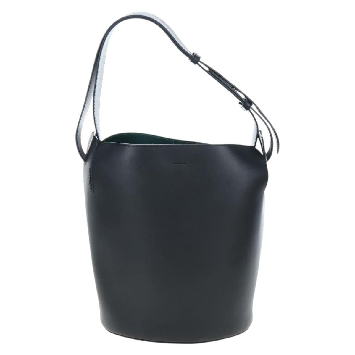 BURBERRY Bucket Shoulder Bag Leather Black Gold Auth am12540V
